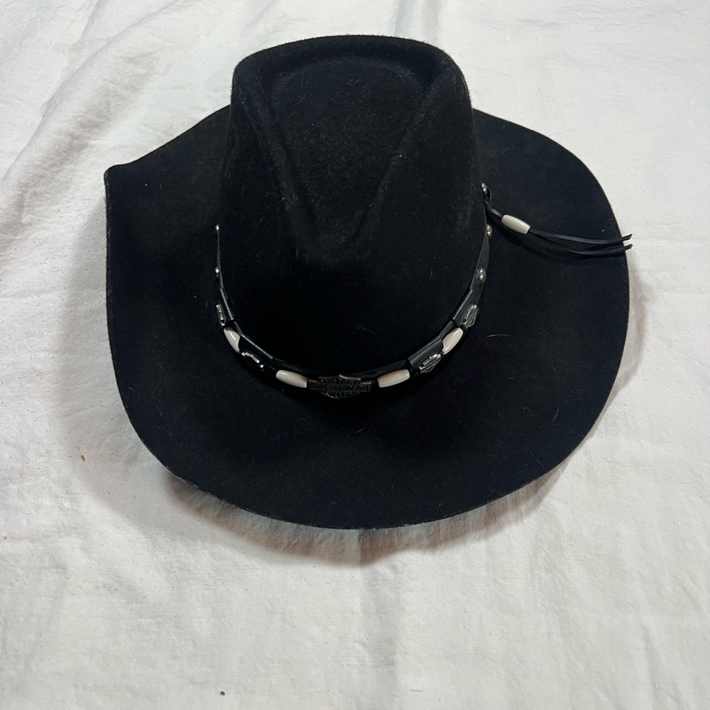 Harley-Davidson Black Wool Western Cowboy Hat Large Made in USA Biker Hat